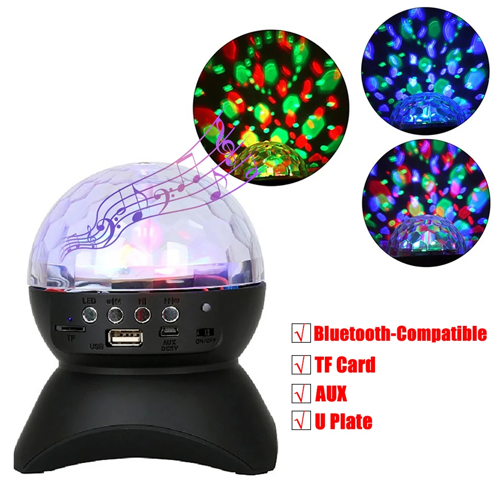 

Mini Ball Shaped RGB Projector Lamp Rotating LED Stage Light Night Light Bluetooth-Compatible Speaker for Disco Bedroom Decor