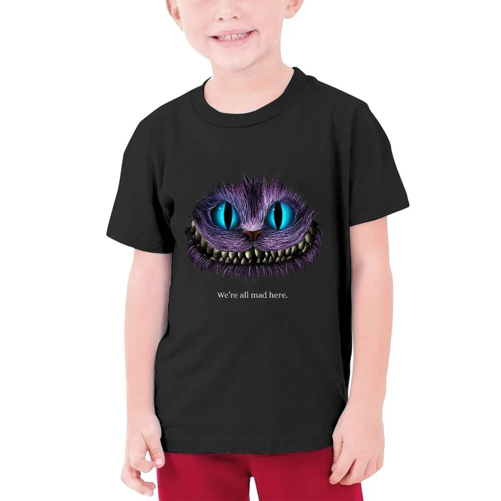 

CLOOCL Funny 100% Cotton Children T-shirt We're All Mad Here Cheshire Cat Tees Summer Fashion Brands Kids Black Tees Cozy Tops