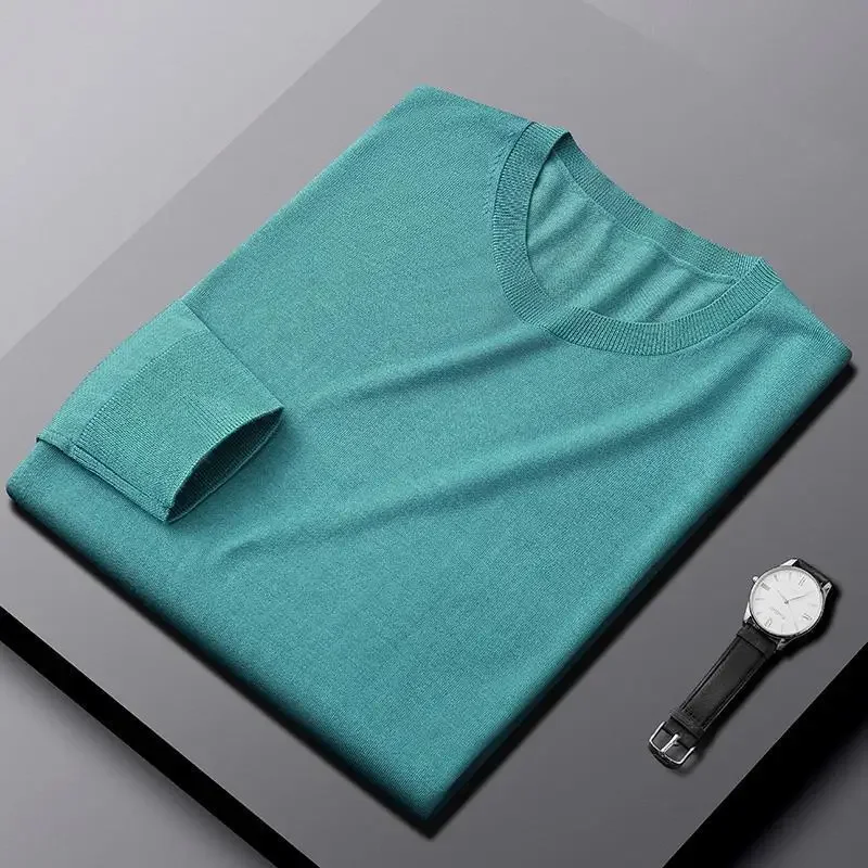 Мужской ультратонкий вязаный свитер с круглым вырезом свободный крой базовый