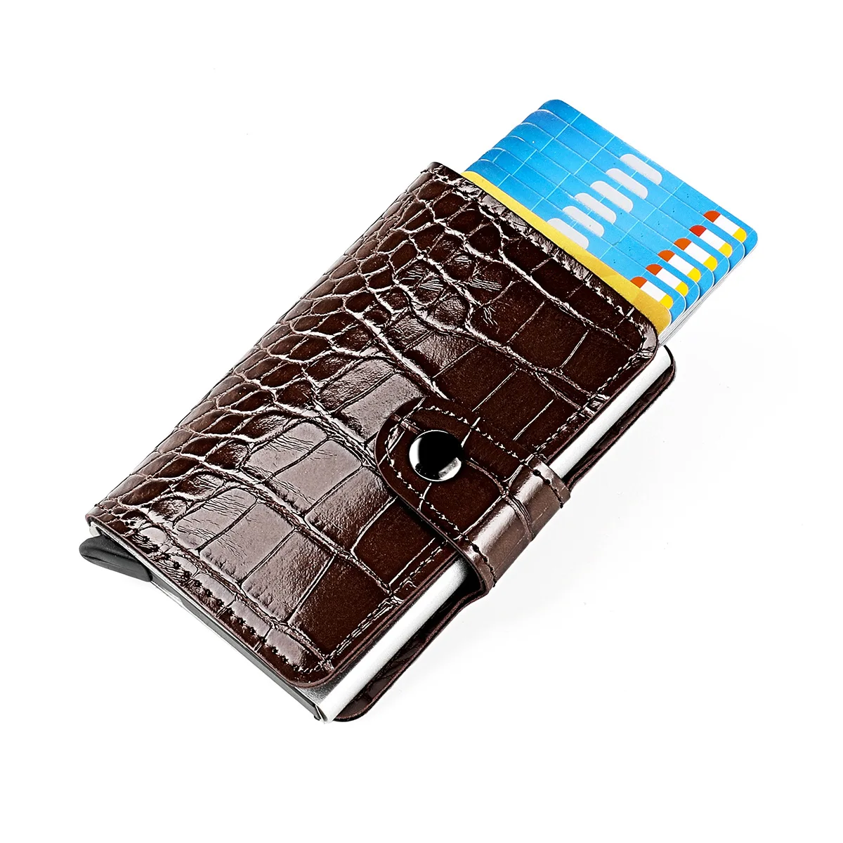 

Crocodile CardHolder RFID Mini Wallet PU Leather Automatic Metal Box Card Cover Business ID Credit Card Holder for Men and Women