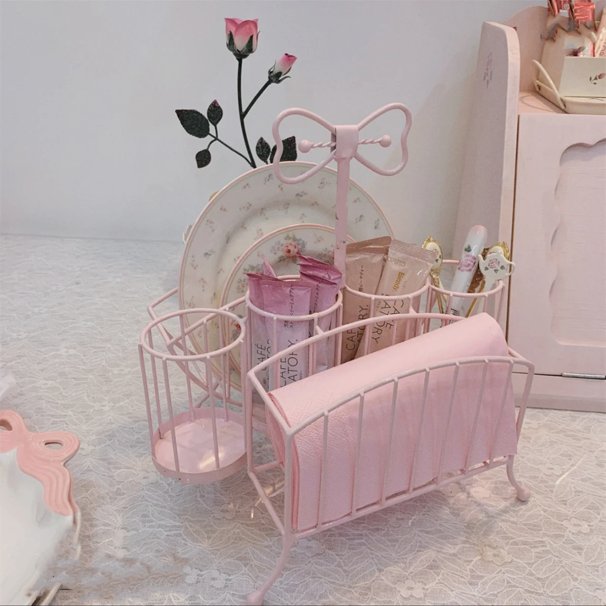 Многофункциональная искусственная розовая стойка для хранения