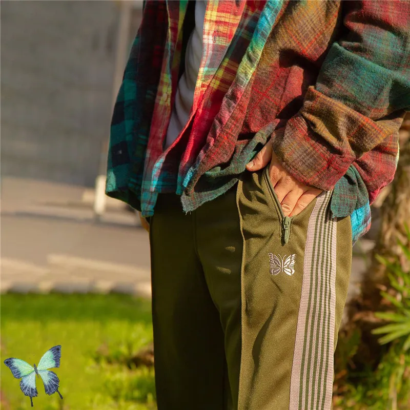 

Butterfly Embroidery AWGE Needles Sweatpants Striped AWGE Pants Men Women Needles Suit Jacket Safari Style