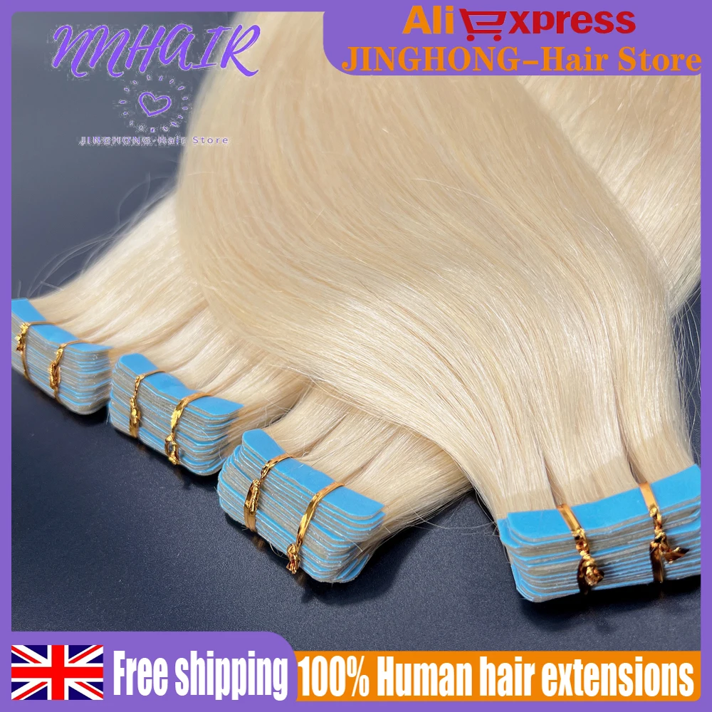 NNHAIR Invisible Tape In 100% Human Hair  Remy Real Human Hair Extensions Skin Weft Thick High Quality For Woman #60  #613