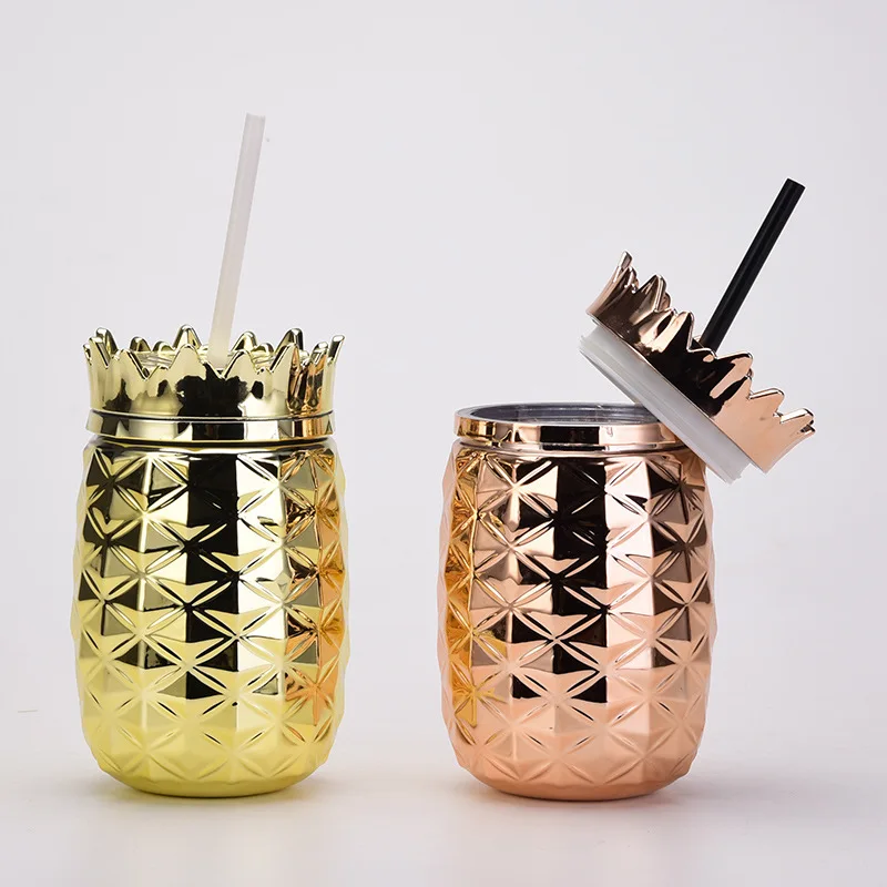 

Electroplated Plastic Diamond-Shaped Pineapple Cup Creative Adult Straw Cup Electroplated Juice Cup