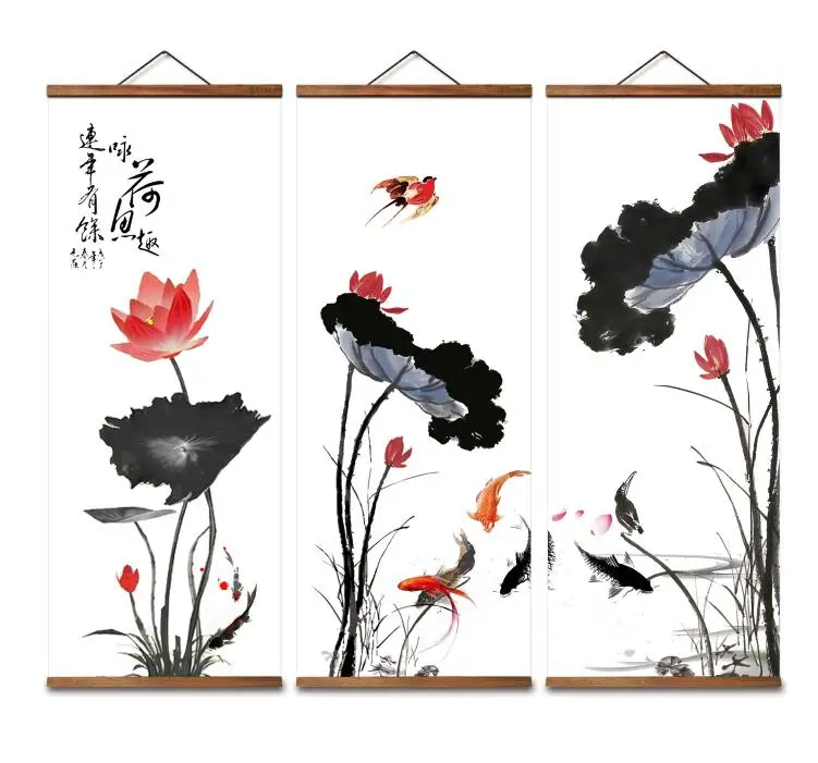 Декоративные настенные постеры MT4001 в китайском стиле с лотосом и золотой рыбой