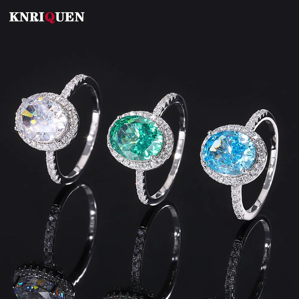 

Retro 100% 925 Real Silver 8*10mm Iced Cut Aquamarine Tourmaline Lab Diamond Rings for Women Gemstone Wedding Party Fine Jewelry