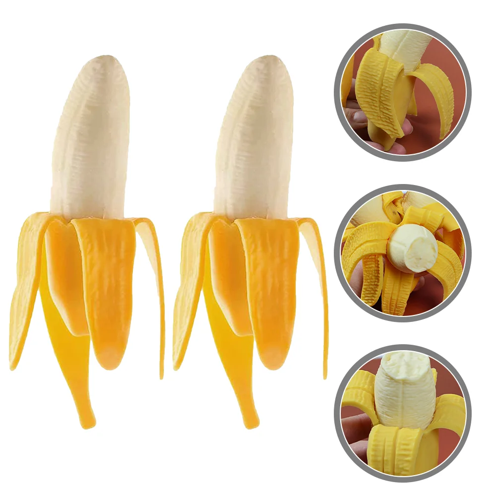 

2 Pcs Simulated Peeled Banana Toys Kids Plaything Fake Fruit Squeeze Tpr Slow Resilience Child Relief Stress