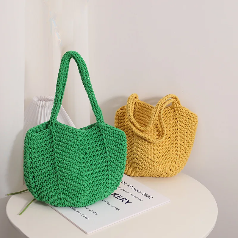 

Retro Woven Shoulder Bags For Women Solid Color Knitted Braid Purses Handbags Tote Beach Party Purse Shopper Satchel Women Bag