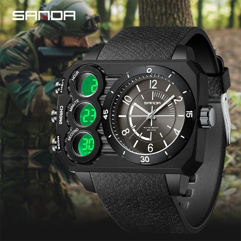 SANDA 6237 Новые спортивные часы для студентов-мужчин с ночником водонепроницаемые