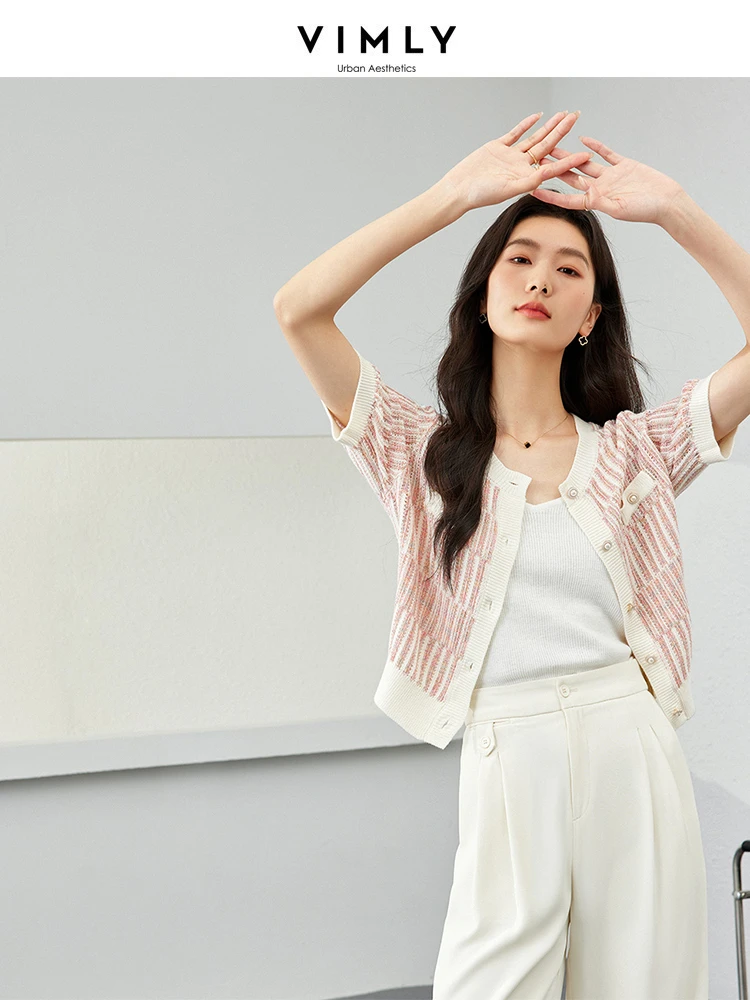 VIMLY женский французский духи с коротким рукавом вязаный кардиган блузка мягкая