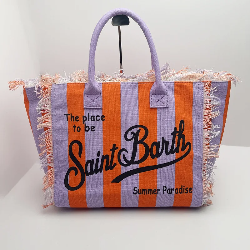 Новая женская вместительная Холщовая Сумка SAINT BARTH в полоску ручной работы с
