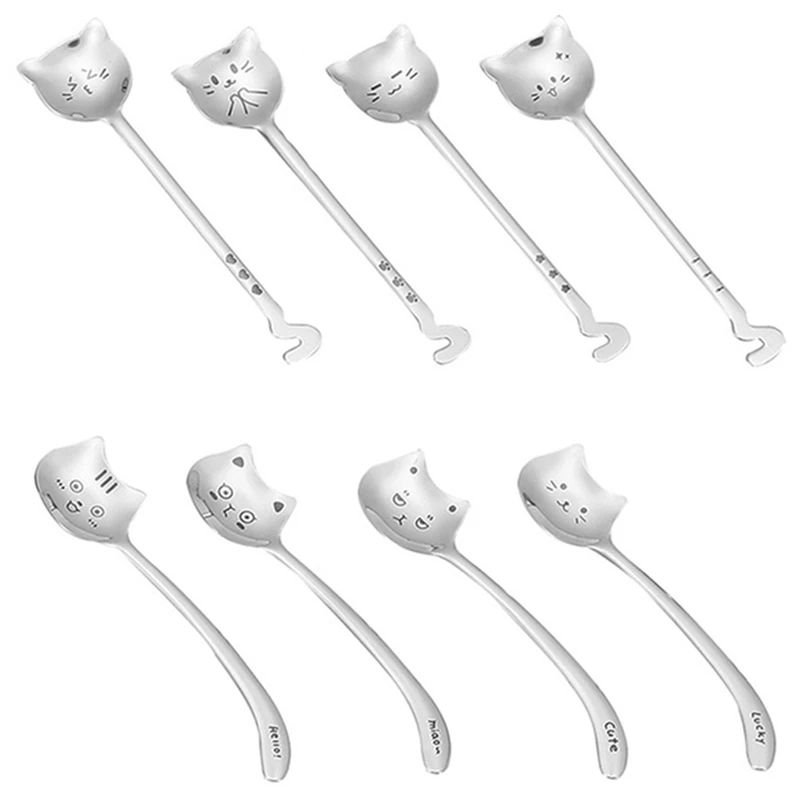 

Cute Cat Coffee Spoon 304 Stainless Steel Cat Spoon Teaspoon Long Handle Flatware Gift Tableware Coffee Accessories