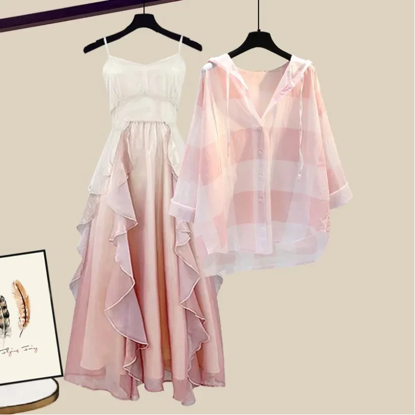 

Fashion Casual Set for Women 2023 New Korean Version Slimming Loose Fitting Shirt French Age Reducing Dress Two-piece Set