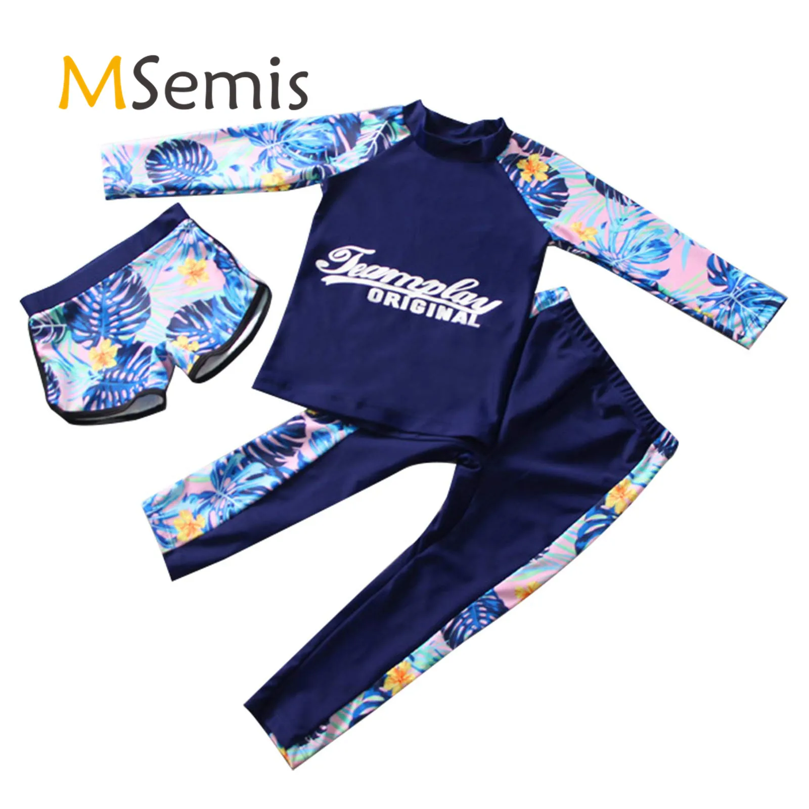 

3 шт., детский купальный костюм с цветочным принтом для девочек