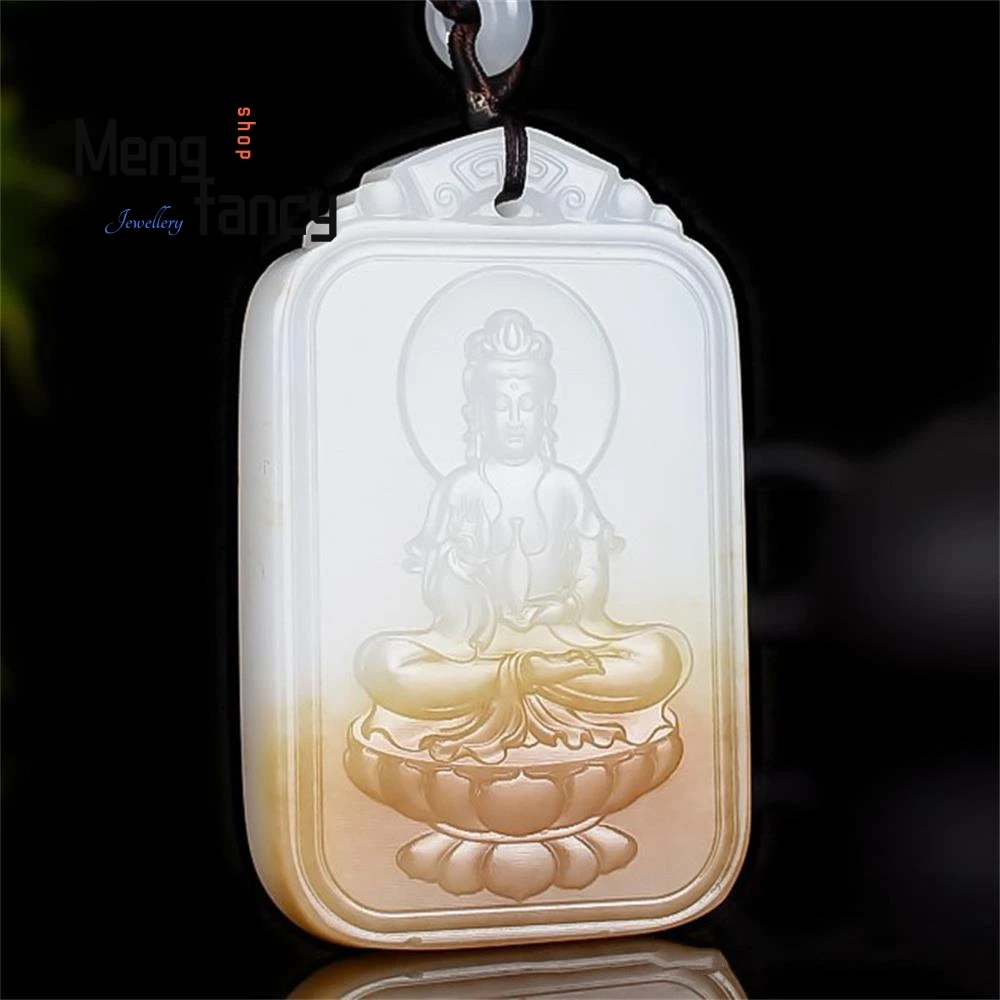 

Natural Hetian Jade Lotus Flower Guanyin Charm Exquisite Fashion Fine Jewelry Best Selling Handicraft Holiday Gift Amulet Mascot