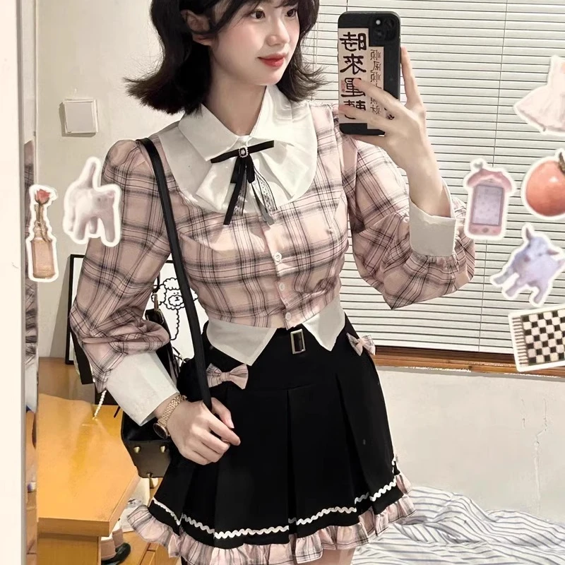 Корейский Костюм JK в стиле преппи рубашка с длинным рукавом и плиссированная