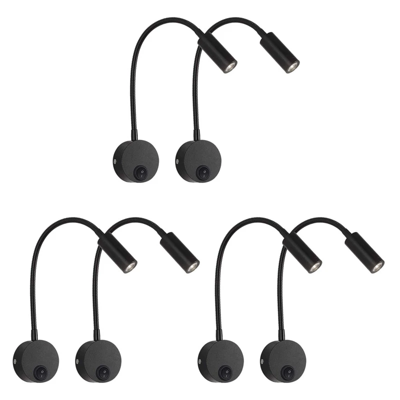 

6PCS DC 12V Reading Light With USB Charging Port, RV Interior Lights, Flexible LED Light Fixtures(Black)