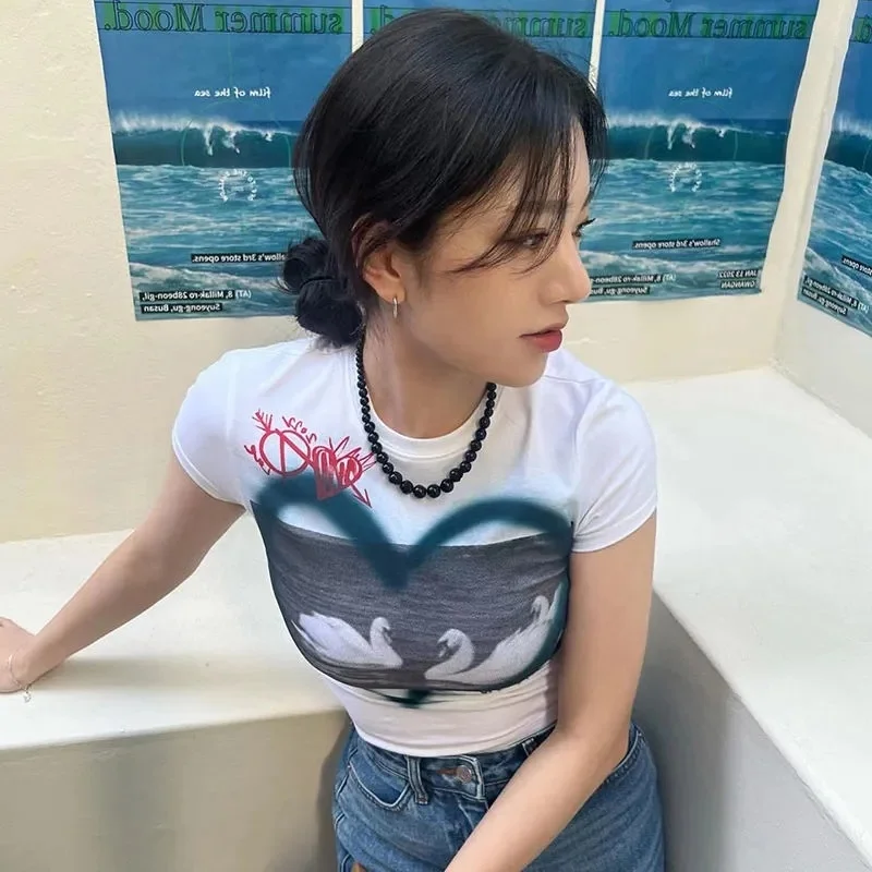 

Футболка женская с коротким рукавом, милый белый укороченный топ в стиле преппи, пикантная уличная одежда в Корейском стиле Харадзюку, лето