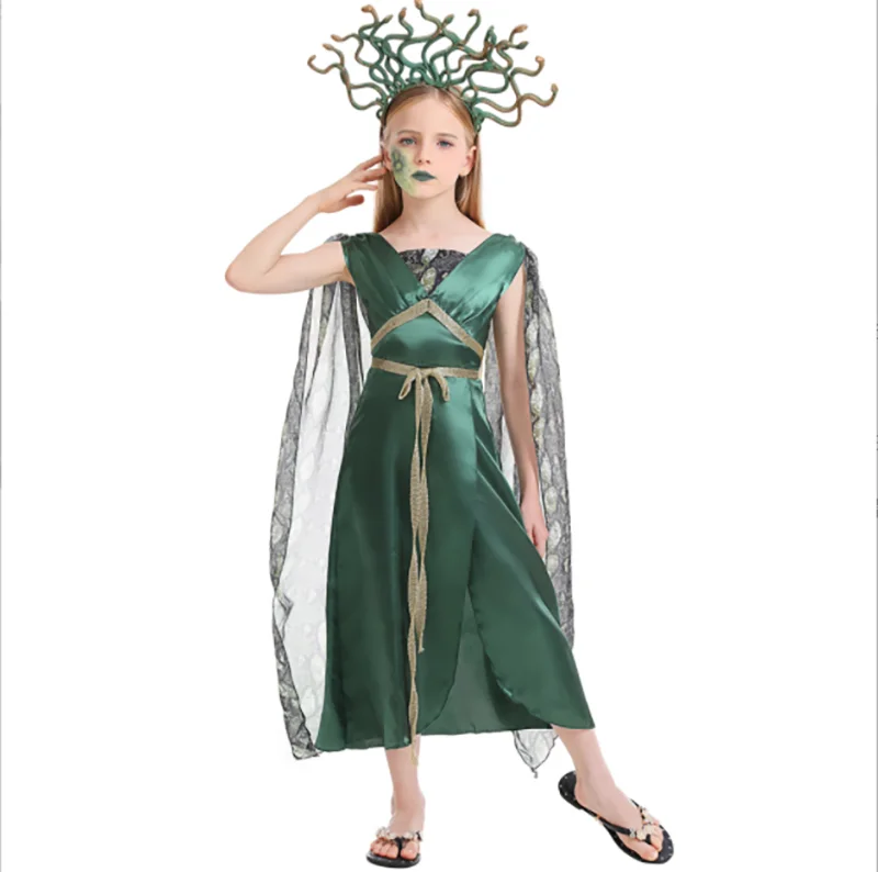 

Disguise Girls Costume Children's Halloween Greek Mythology Gorgon Cosplay Costumes Fancy Dress Green Dress Outfit For Girls