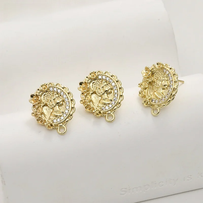 4K Gold Plated Oval Flower Beau Headband Hanging Silver Needle Earrings Stud DIY Homemade Ear Rings Accessories