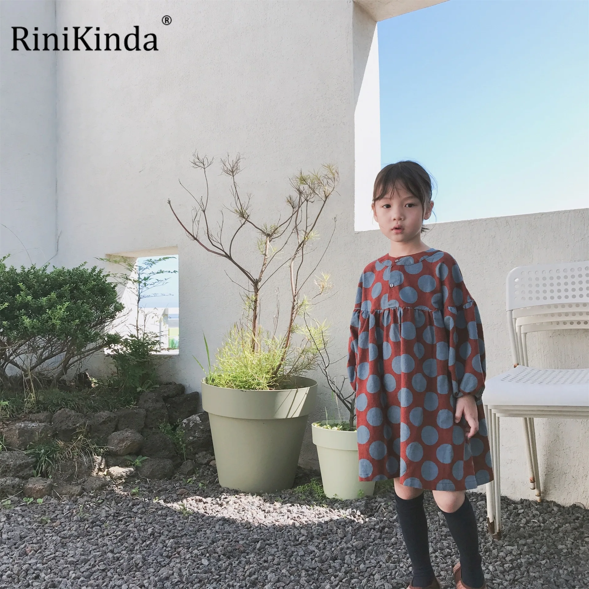 

RiniKinda 2022 New Girls Summer Dresses Kids Cotton O-neck Long Sleeeve Casual A-line Princess Cute Dresses Child Clothes
