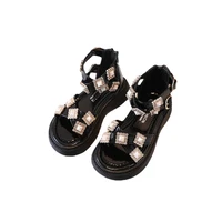 fashion children gladiator shoe summer pu solid buckle sandals for girls soft bottom zip beach designer ankle kids roman sandals
