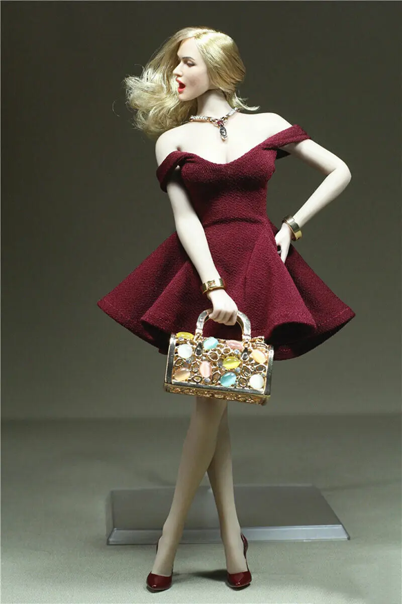 

Phicen 1/6, модель платья бордового цвета с надписью Morning Glory для женской фигурки на тело 12 дюймов