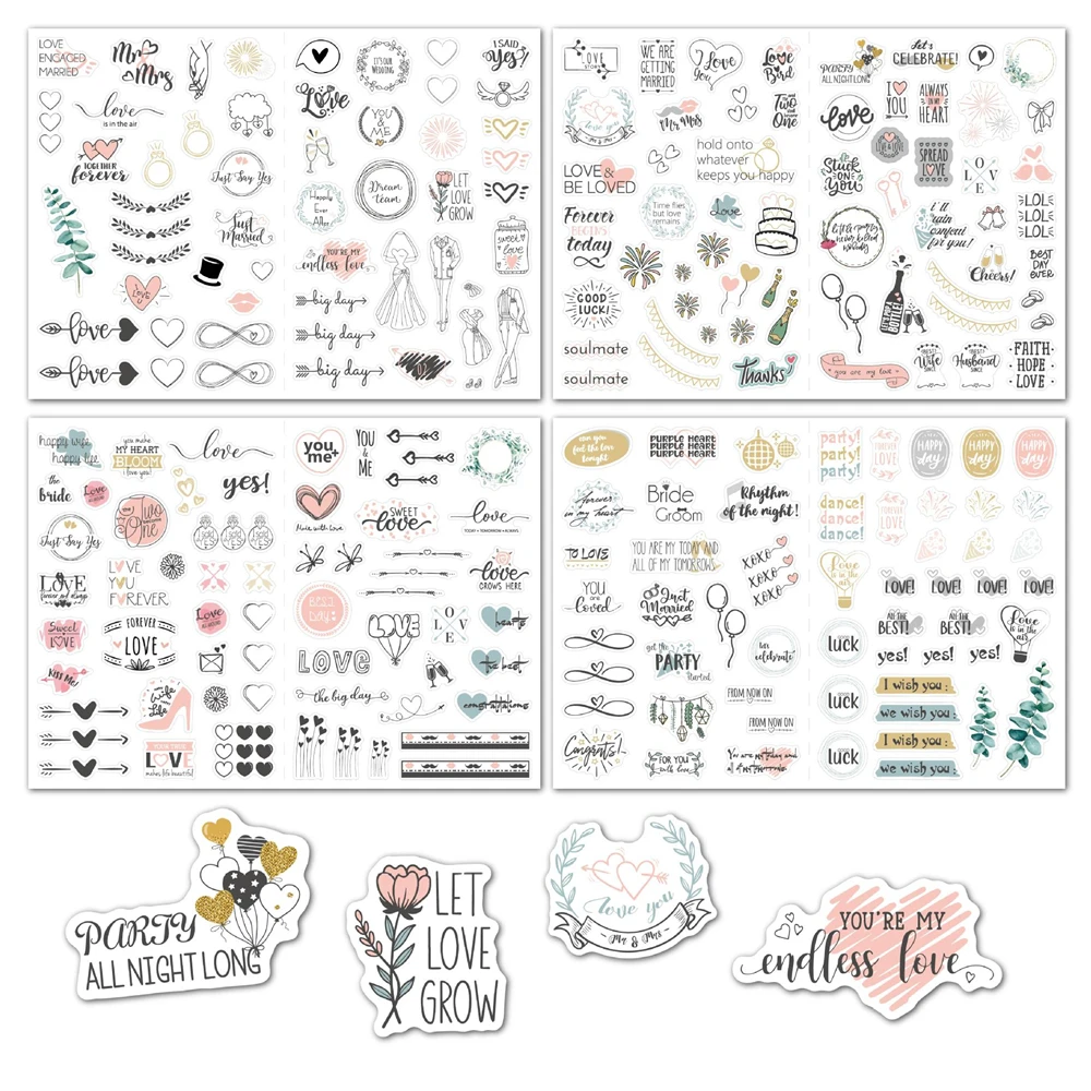 230pcs Wedding Bliss Stickers Waterproof Removable Wedding Theme Love Eucalyptus Engagement Plan Cute Stickers Gift Packing
