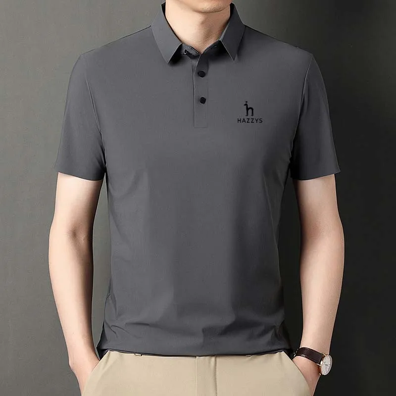 Men's Shirt Polo T-shirt Wear Golf HAZZYS Seamless Solid Color Short Sleeve Top Cool Lapel Casual  Thin 2023