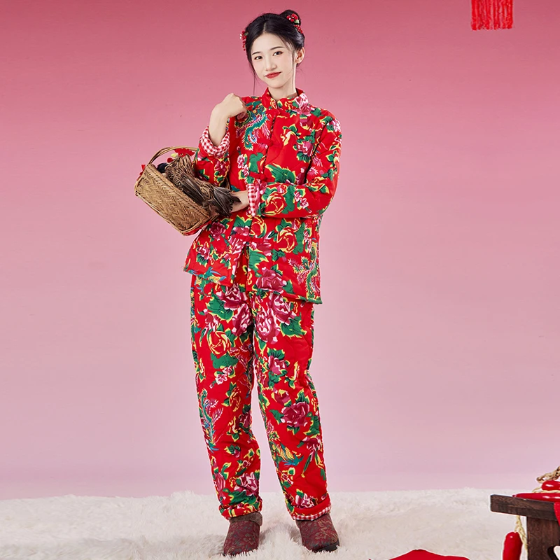 Стеганая куртка с большим цветком на северо-востоке стеганая Young Sle Chinese женская