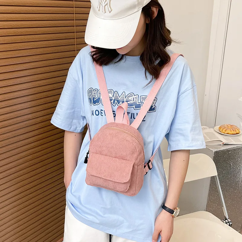 

Fashion Women Bags Mini Backpack Solid Color Corduroy Small Backpacks Female Casual Travel Rucksack School Baskpack for Girls