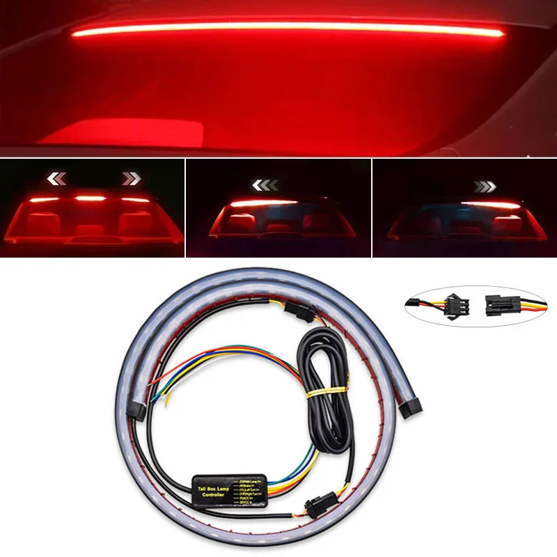 

90cm Car Spoiler LED Brake Light High 7 Color LED Flexible Strip Rear Tail Warning Signal Lights High Mount Brake Stop LED Lamp