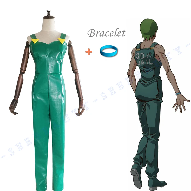 

Костюм для косплея из аниме «Невероятные приключения Джоджо» Зеленый комбинезон, боди, браслет Jolyne Cujoh, подарки