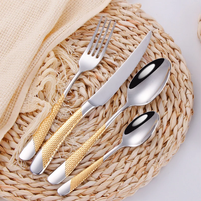 

24Pcs Creative Stainless Steel Western Food Cutlery Knife Fork Spoon Set Silver Dinnerware Kitchen Supplies Tableware Set