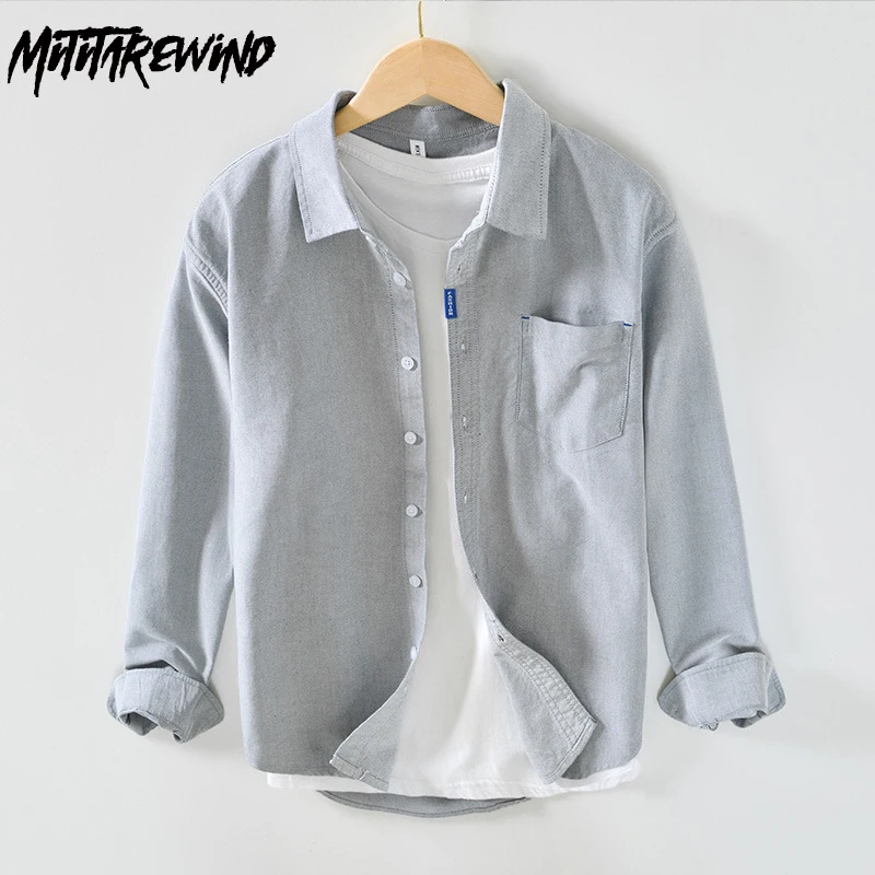 

Рубашка мужская с длинным рукавом, повседневная универсальная блуза из чистого хлопка, простой топ из ткани Оксфорд с квадратным вырезом, в японском стиле, осень