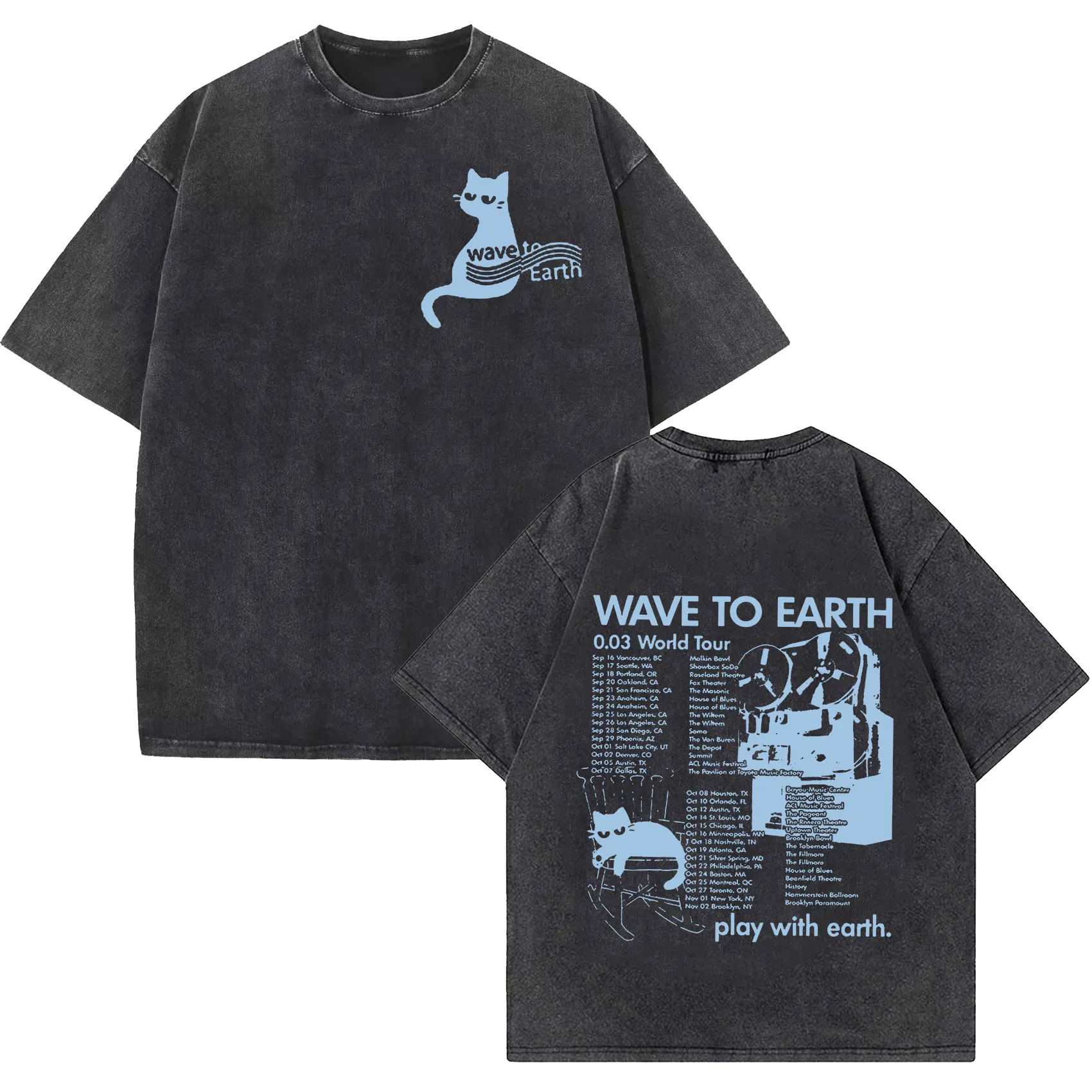 Wave To Earth Cat 0.03 2024 World Tour Album Print T Shirts Men Women Vintage Washed Short Sleeve T-shirt Hip Hop Kpop Clothing