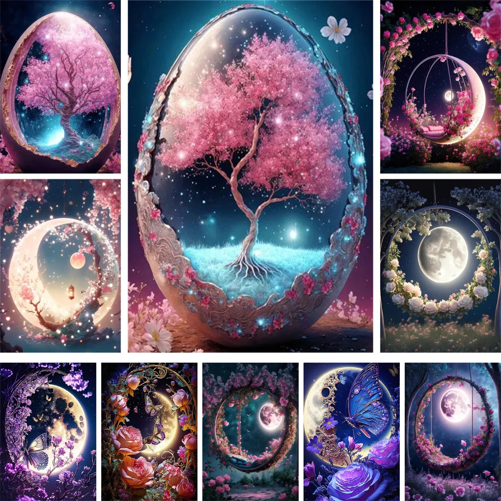 Фэнтезийный пейзаж кресло-качели картина искусственными масляными красками 40*50