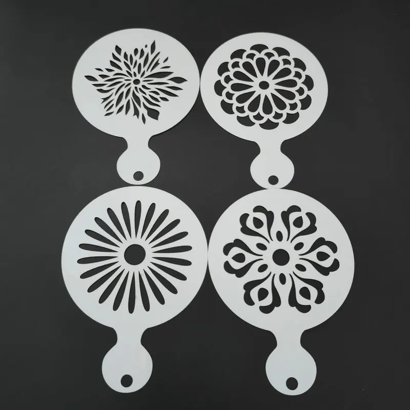 

4pcs/set Flower Coffee Stencil Drawing Template Latte Art Milk Cappuccino Cookie Cupcake Mold Coffee Decoration