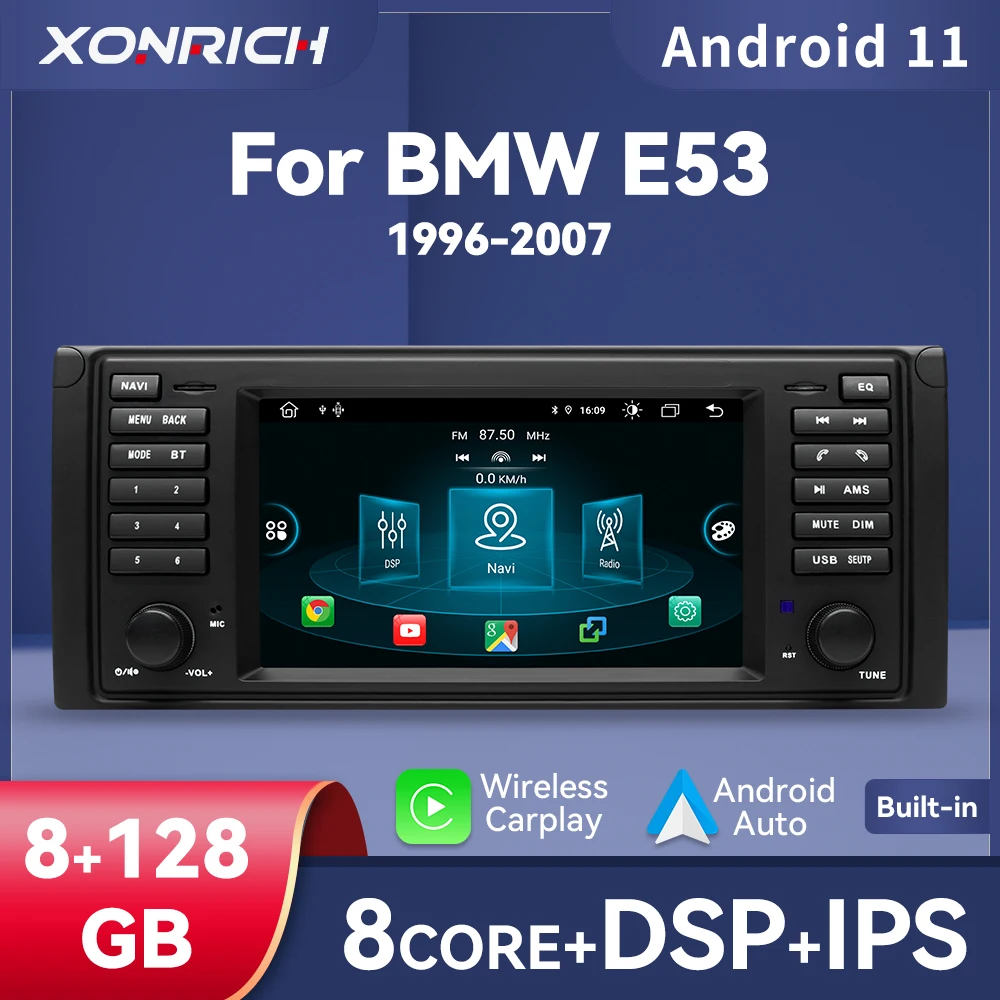 Автомобильная Мультимедийная система 128 ГБ 7 дюймов Android 11 для BMW 5 Series E39 X5 E53 M5 1996-2003