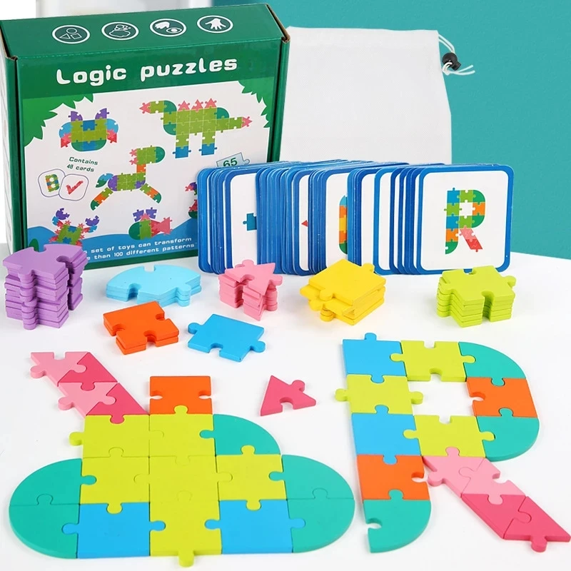 

Montessori 65 Pcs Kids Logical Thinking Puzzles Training Early Educational Learning Geometric Shapes Numbers Letters Jigsaw Toy