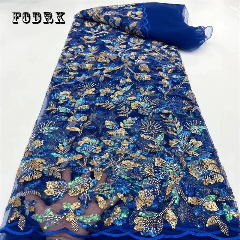 

African Lace Fabric 2023 tube beads Sequins Tulle Evening Dresses For Women Embroidery French Fashion Mesh Fabrics Cloth Sewing