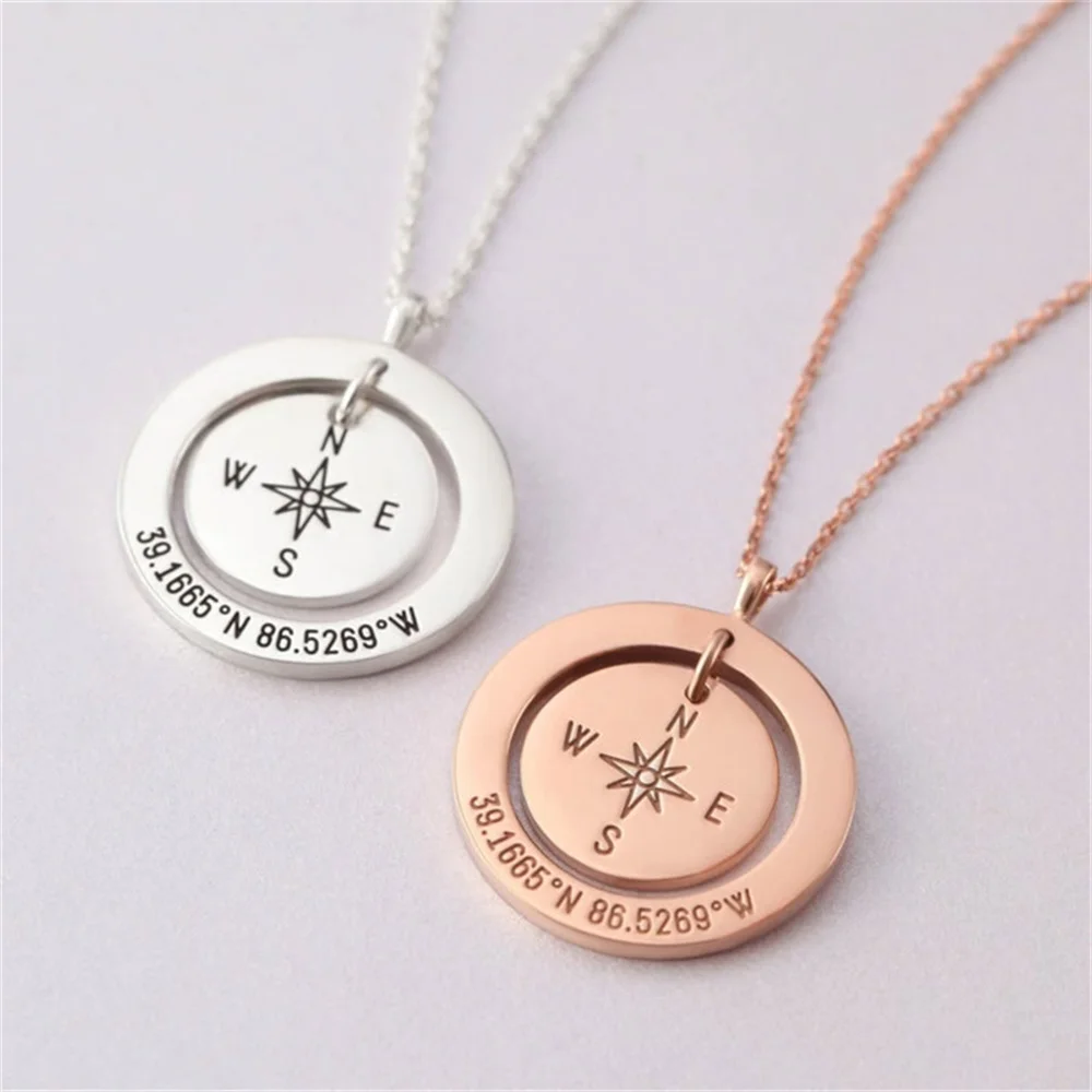 Personality Compass Women's Necklace Custom Circular Pendant Necklace Stainless Steel Women's Custom Necklace Gift Wholesale