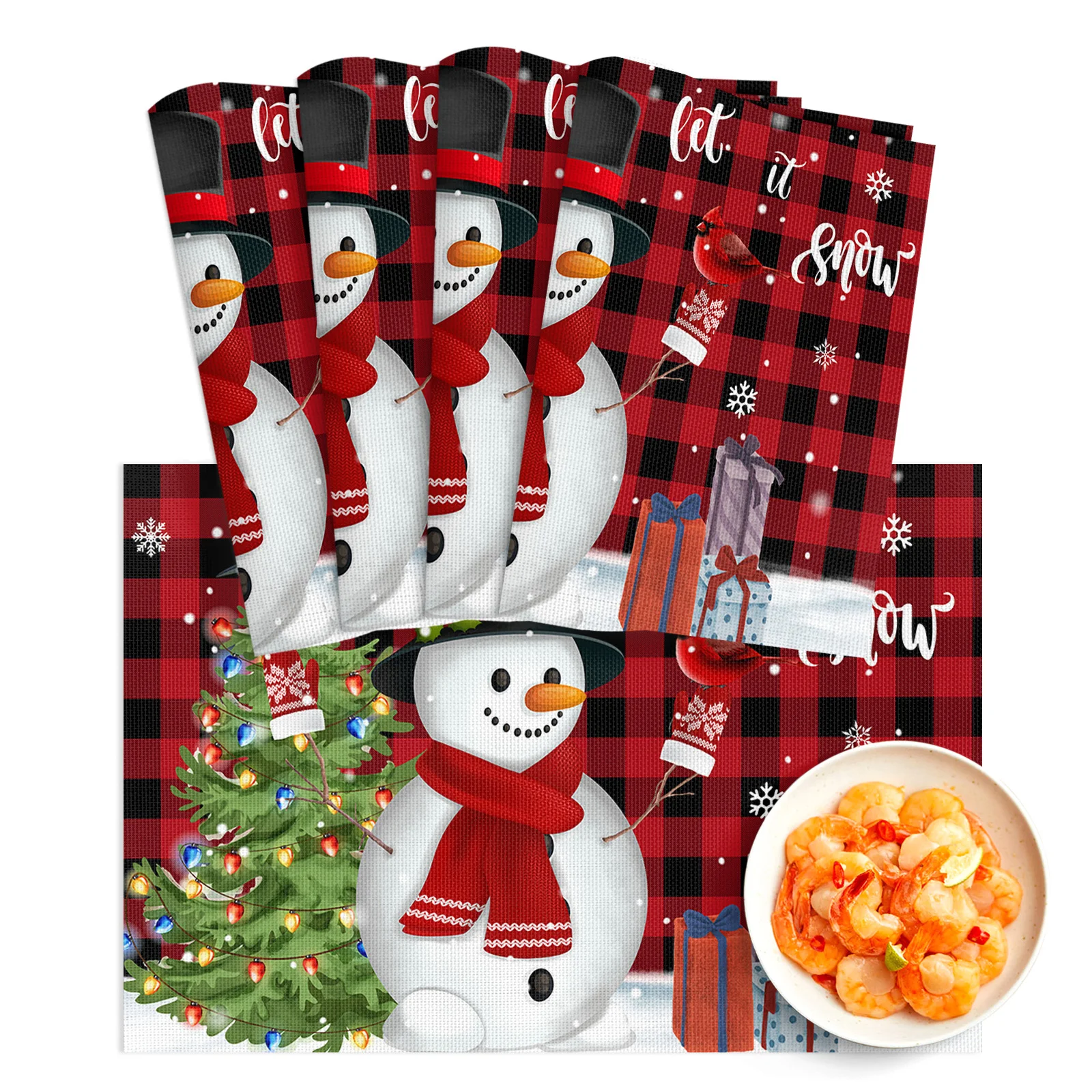 

4/6Pcs PVC Placemats Snowman Christmas Tree Snowflake Red Plaid Dining Disc Pads Bowl Coasters Plate Bar Kitchen Table Mats