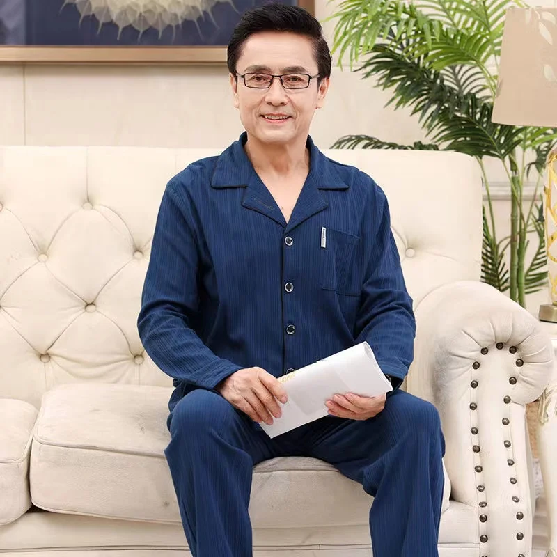 Cotton Pajamas For Men New Style L-4XL Plus Size Spring/Autumn Turn-Down Collar Loose Sleepwear Pyjamas Suits Nightwear Male