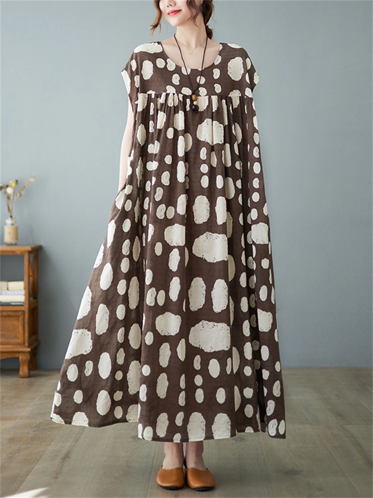 

Женское винтажное платье из 2022 хлопка, повседневное Свободное длинное платье в винтажном стиле, элегантная одежда на лето