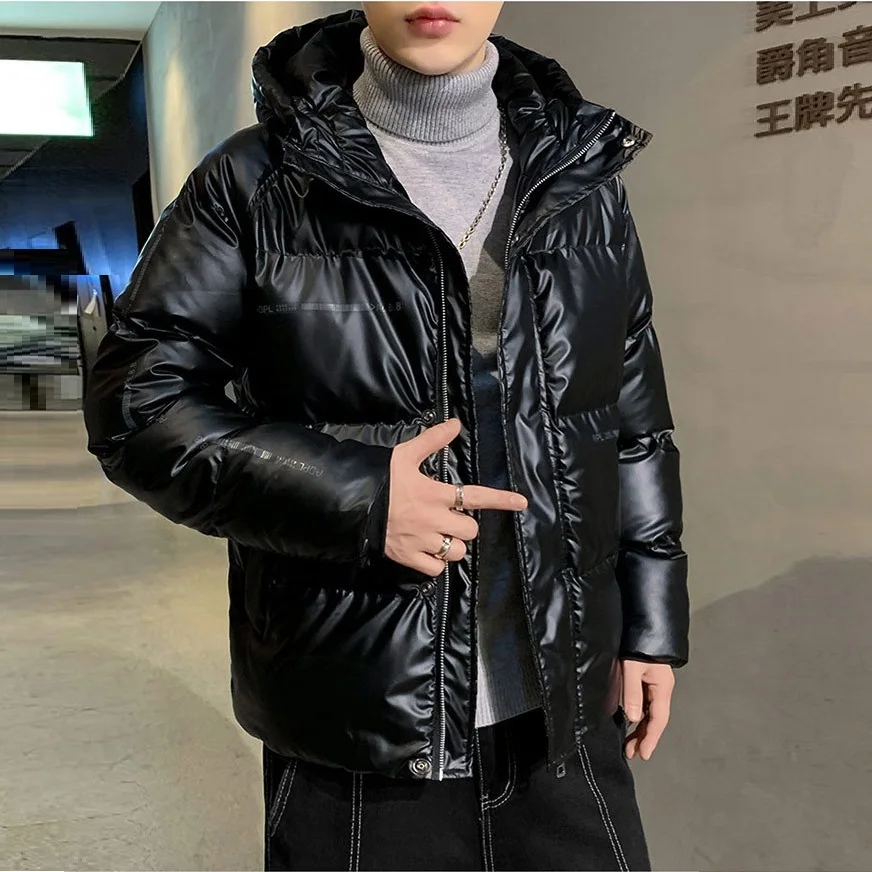Korean Version Fashion Short Bright Hooded Cotton Coat Winter Coat Men Outdoor Sports Thickened Warm Jacket  Chaquetas Hombre