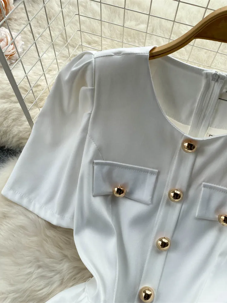 Женские Модные приталенные повседневные летние платья на пуговицах с пышными
