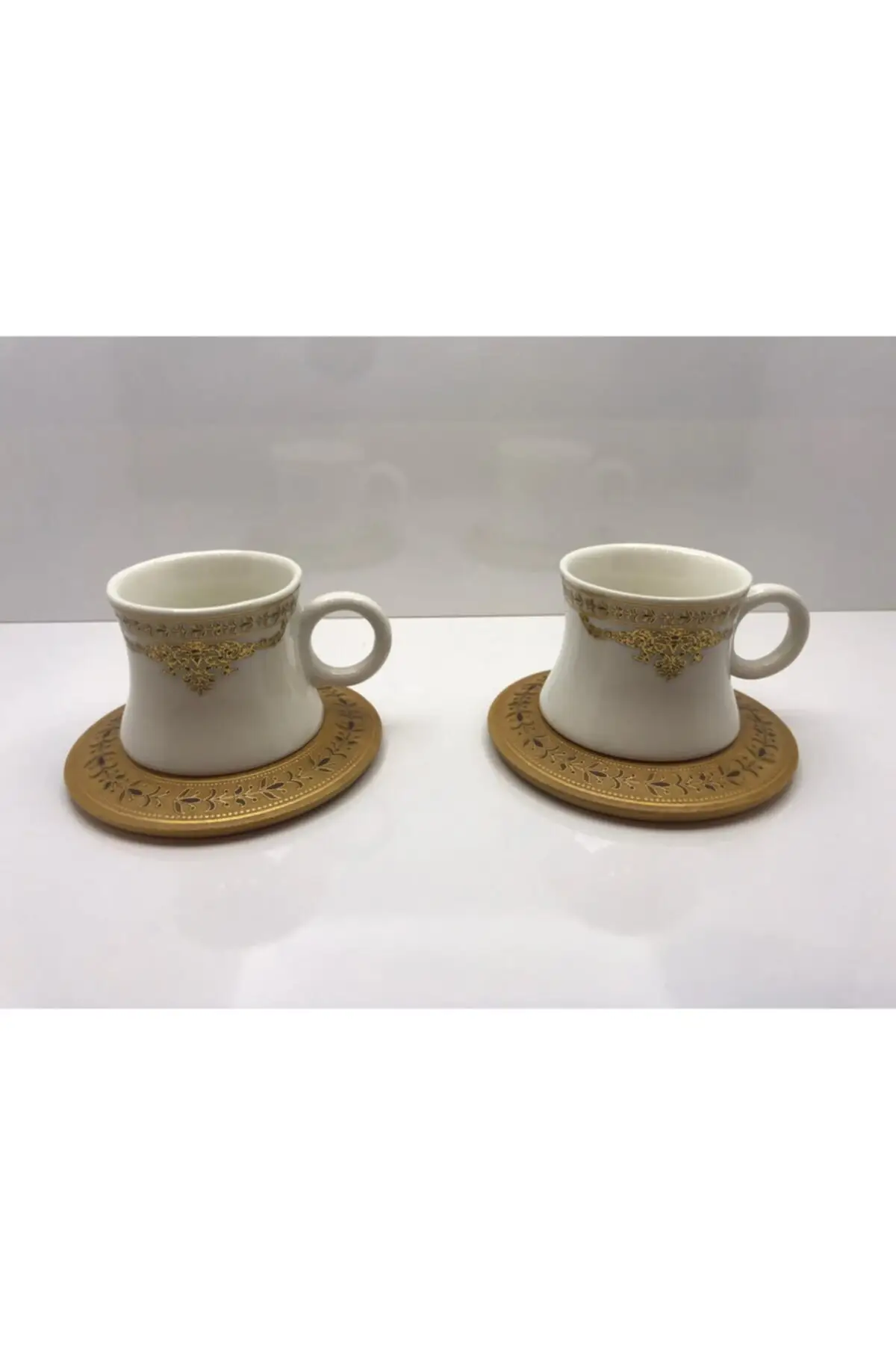 

Amazing Turkish Greek Arabic Coffee & Espresso Cup Set 2 Psc. Bamboo Plate Porcelain Cup Set