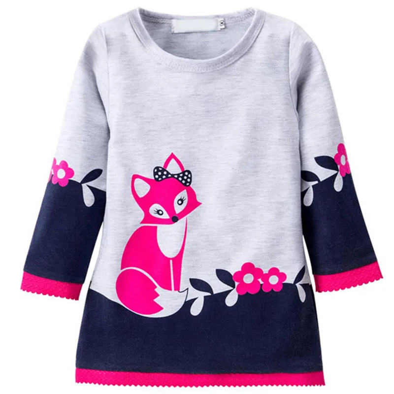 

Kid Girls Autumn Warm Dress Fashion A-line Fox Sweater Dresses Knitted Long sleeve O Neck Children Clothing Party Wear Dress 3-7