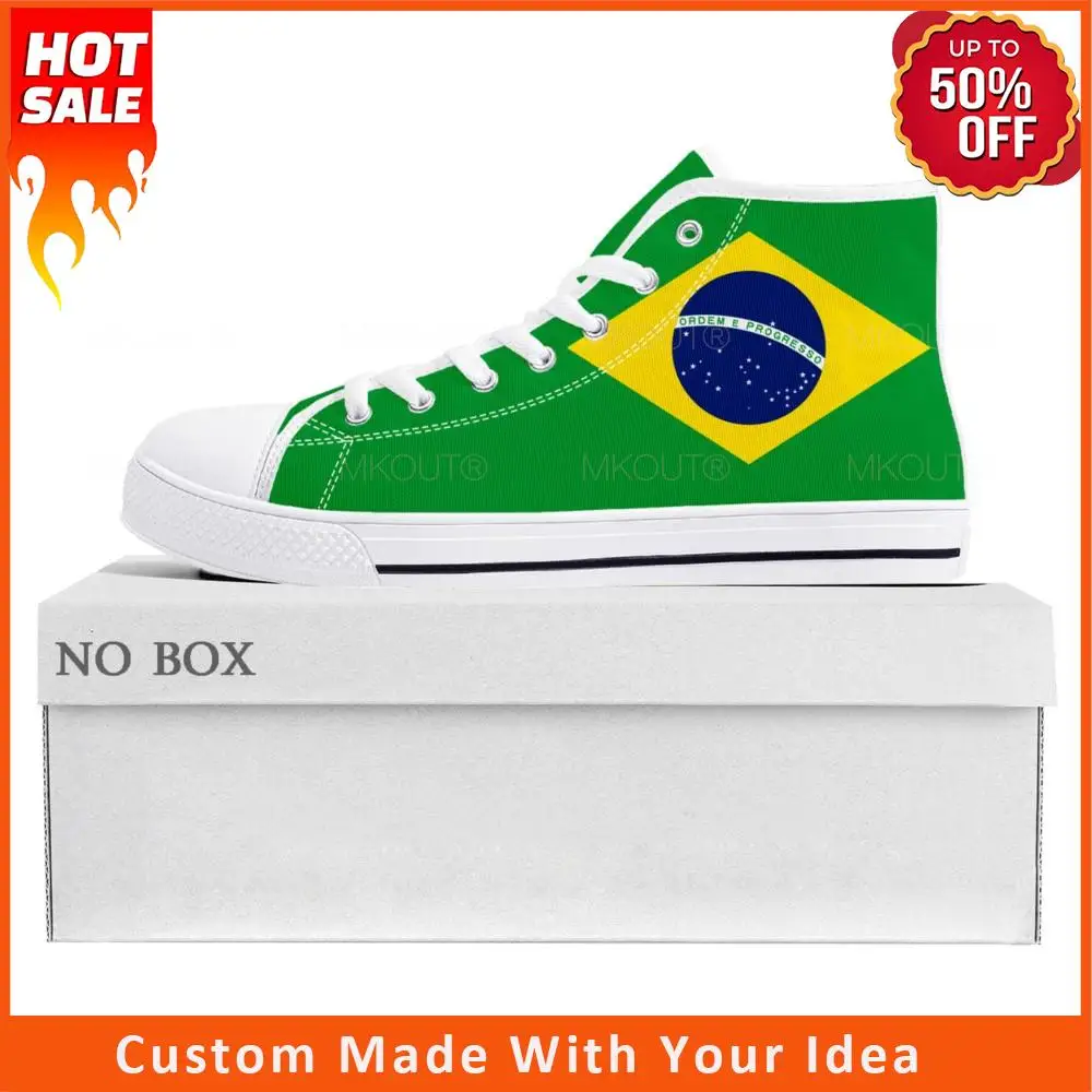 

Кроссовки мужские/женские холщовые, высокие кеды с бразильским флагом, повседневная обувь для пары, обувь на заказ